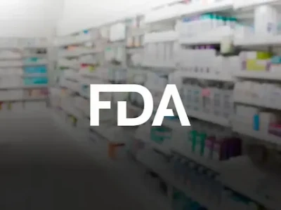 A pharmacy alley and the FDA logo.